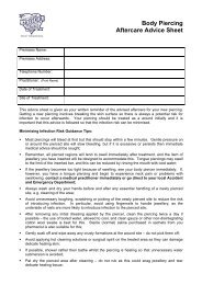 Body Piercing Aftercare Advice Sheet - Trading Standards Institute