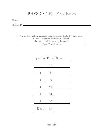 PHYSICS 126 â Final Exam Total 121