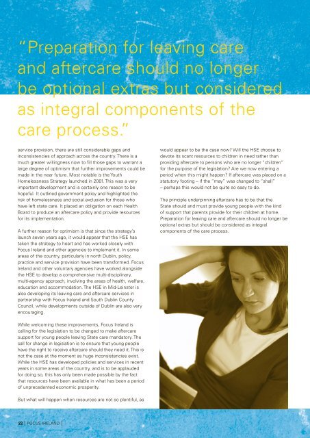 Bridging the gap: from care to home - Focus Ireland