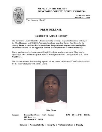 Armed Robbery Suspect and Traveling Companions - Buncombe ...