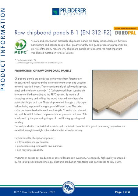 PR ODUCT INF ORMA TION Raw chipboard panels B 1 (EN 312-P2)