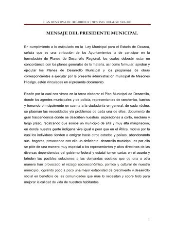 MENSAJE DEL PRESIDENTE MUNICIPAL - Secretaria de Finanzas