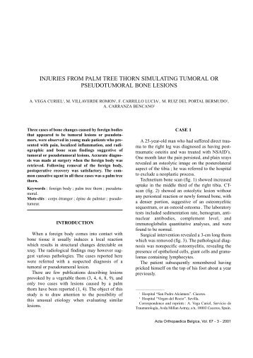 injuries from palm tree thorn simulating tumoral or - Acta ...