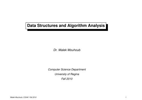 Data Structures and Algorithm Analysis - the Department of ...
