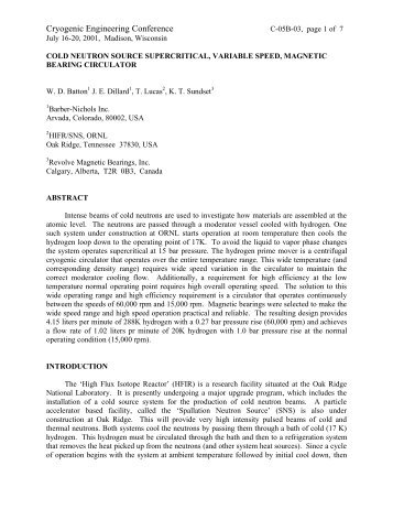 Supercritical Hydrogen Circulator for Oak Ridge National ...