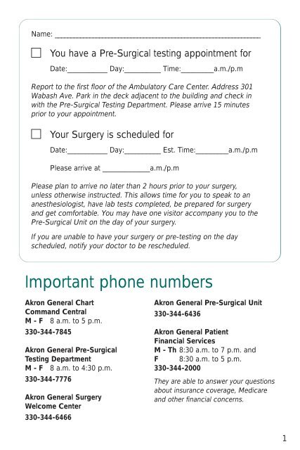 Your Guide to Surgery - Akron General Medical Center