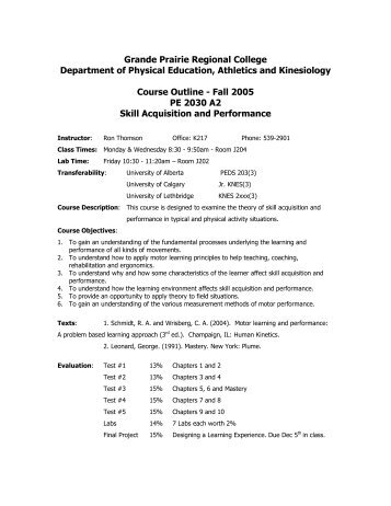 Fall 2005 PE 2030 A - Grande Prairie Regional College