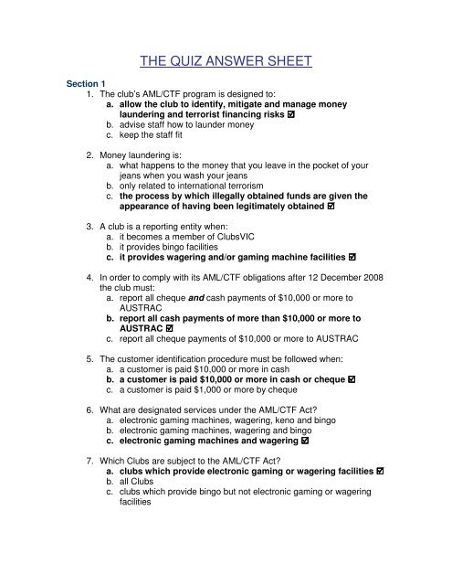 The Quiz Answer Sheet