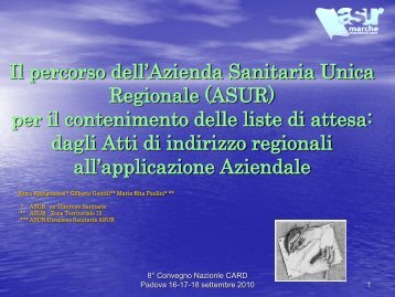 Il percorso dell'Azienda Sanitaria Unica Regionale - CARD ...