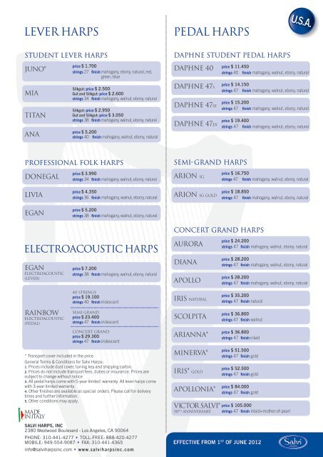 Harp Price List Salvi Harps, Inc in USD
