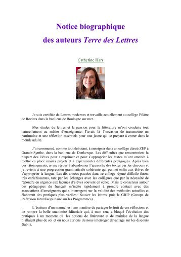 Notice biographique des auteurs Terre des Lettres - Nathan