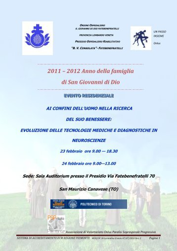 2012 Anno della famiglia di San Giovanni di Dio - fondazione un ...