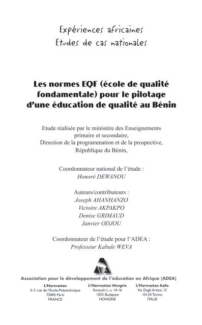 Les normes EQF pour le pilotage d'une Ã©ducation de qualitÃ© ... - ADEA