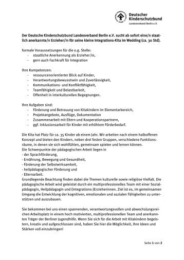 lich anerkannte/n Erzieher/in fÃ¼r seine k - Deutscher Kinderschutzbund