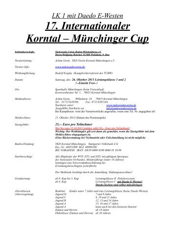17. Internationaler Korntal â MÃ¼nchinger Cup - Taekwondo-Union ...