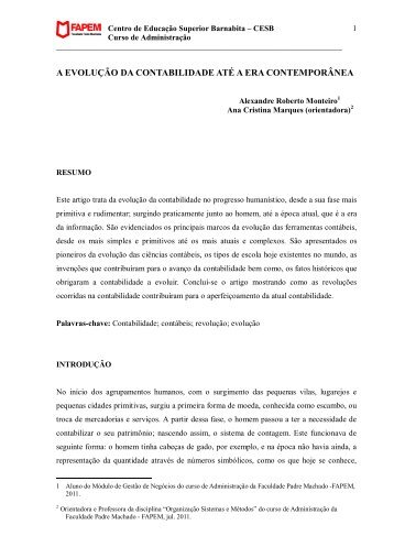 a evolução da contabilidade até a era contemporânea - Faculdade ...