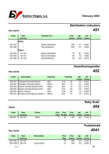 Bastos Viegas, s.a. Sterilization indicators ... - kohinoor.dk