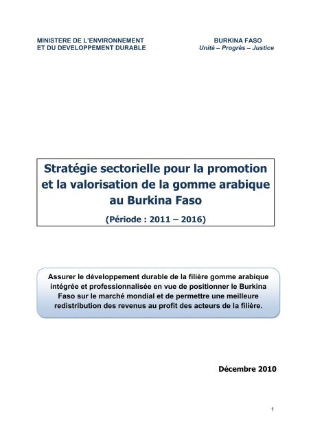 Stratégie sectorielle Gomme Arabique Burkina Faso - aaacp