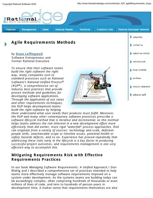 The Rational Edge -- July 2002 -- Agile Requirements Methods