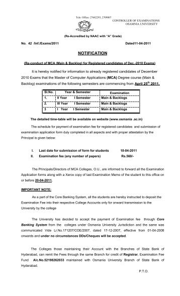 Backlog) for Registered candidates of Dec. 2010 Exams