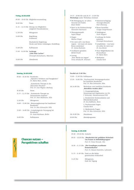 Bundestagung 2008 - Frauenselbsthilfe nach Krebs eV