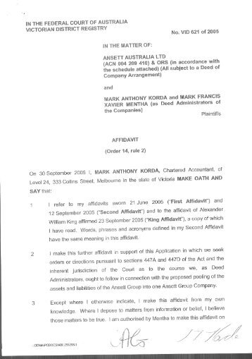 Affidavit of Mark Anthony Korda sworn 30 ... - Ansett Australia