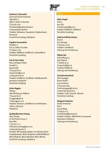 500 Adressen von bäuerlichen Lieferanten und Feinkosterzeugern ...