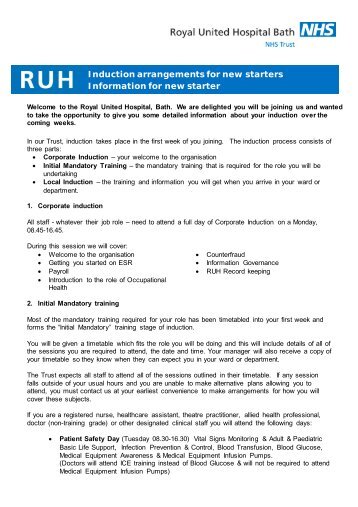 Induction programme for new Staff - Royal United Hospital Bath ...