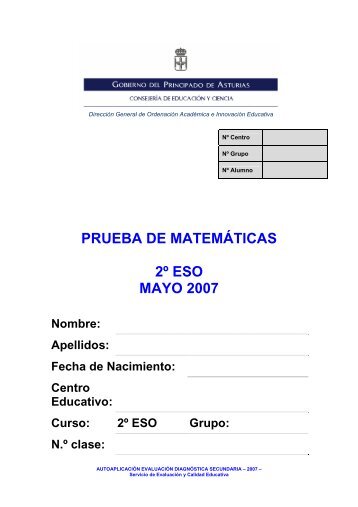 PRUEBA DE MATEMÃTICAS 2Âº ESO MAYO 2007 - Educastur