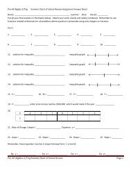 Pre-AP Algebra 2/Trig Summer/Start of School Review Page 1 Pre ...