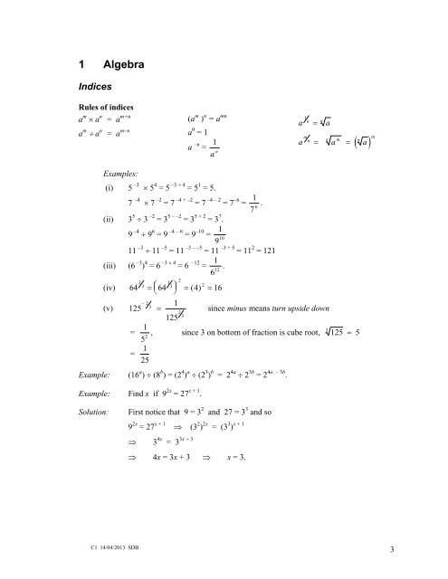 Core Maths C1 Revision Notes - Mr Barton Maths