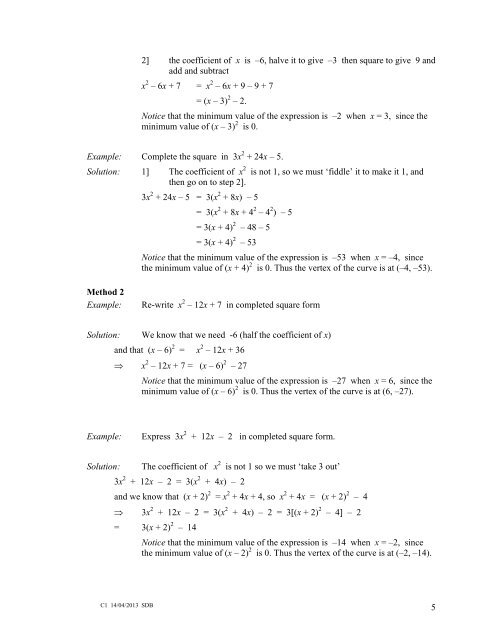 Core Maths C1 Revision Notes - Mr Barton Maths