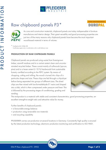 PR ODUCT INF ORMA TION Raw chipboard panels P3*