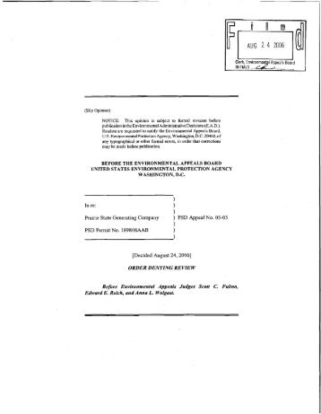 In re: Prairie State Generating Company ) PSD Appeal NO. 05-05 ...