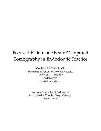 Focused Field Cone Beam Computed Tomography in Endodontic ...