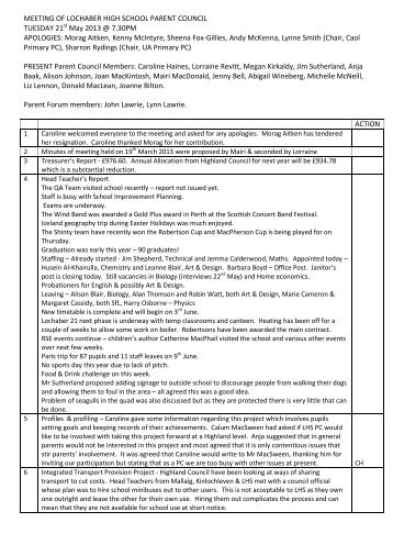 Parent Council Minutes - Lochaber High School