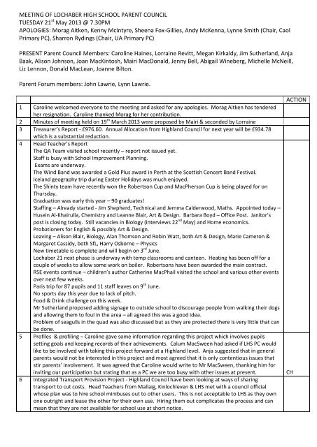 Parent Council Minutes Lochaber High School