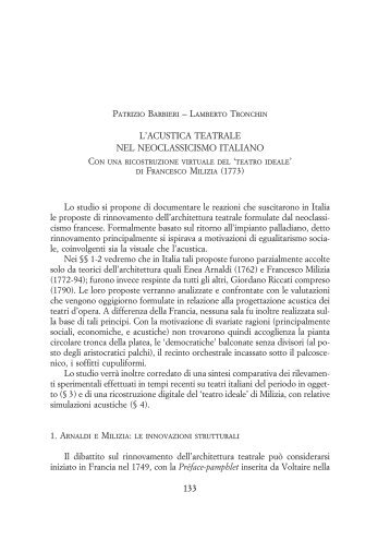 L'acustica teatrale nel neoclassicismo italiano ... - Patrizio Barbieri