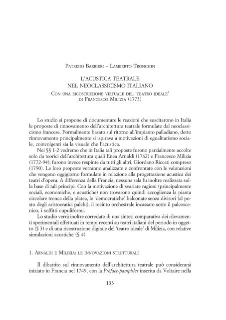 L'acustica teatrale nel neoclassicismo italiano ... - Patrizio Barbieri