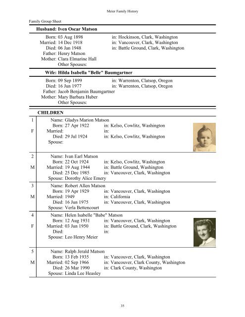 Meier & Matson Family History