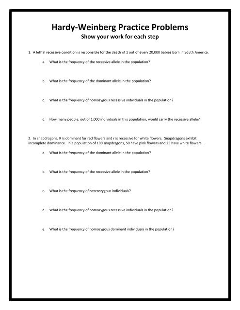 Hardy Weinberg Worksheet 2 Answer Key Judithcahen Answer Key For 