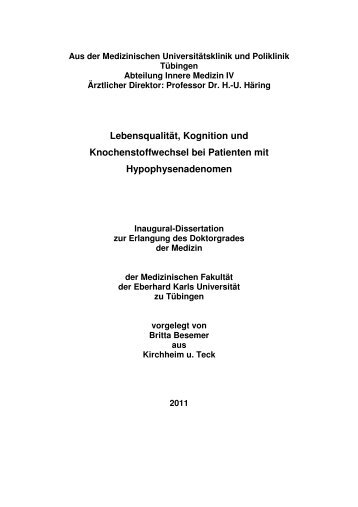 Lebensqualität, Kognition und ... - TOBIAS-lib - Universität Tübingen