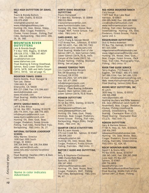 Directory of Idaho Guided Outdoor Adventures (PDF 11.6 MB)