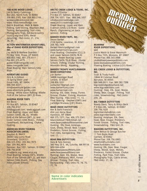Directory of Idaho Guided Outdoor Adventures (PDF 11.6 MB)
