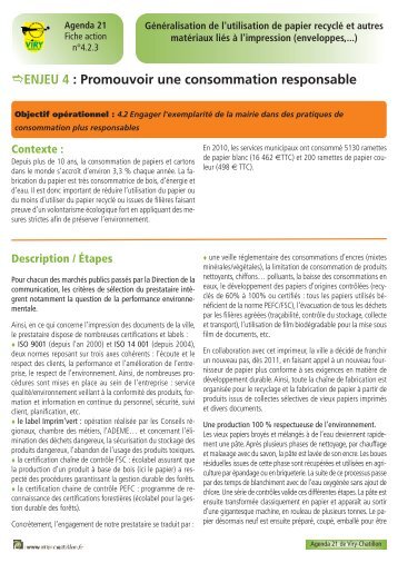 Fiche action nÂ° 26 GÃ©nÃ©ralisation de l'utilisation de papier recyclÃ© et ...