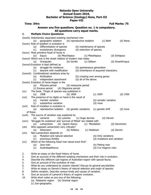 BABSc, B.Com & BCA Questions _III - Nalanda Open University