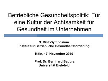 Kultur der Achtsamkeit - Institut für Betriebliche Gesundheitsförderung