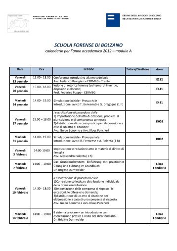 SCUOLA FORENSE DI BOLZANO - Ordine degli Avvocati di Bolzano