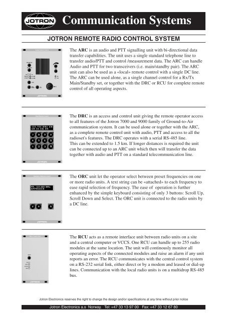 Communication Systems - Uni-Safe Electronics a/s
