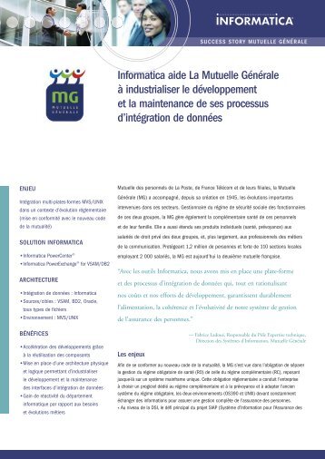 Informatica aide La Mutuelle GÃ©nÃ©rale Ã  industrialiser le ...